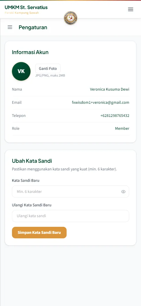 Kartu Ubah Kata Sandi dengan dua kolom masih kosong