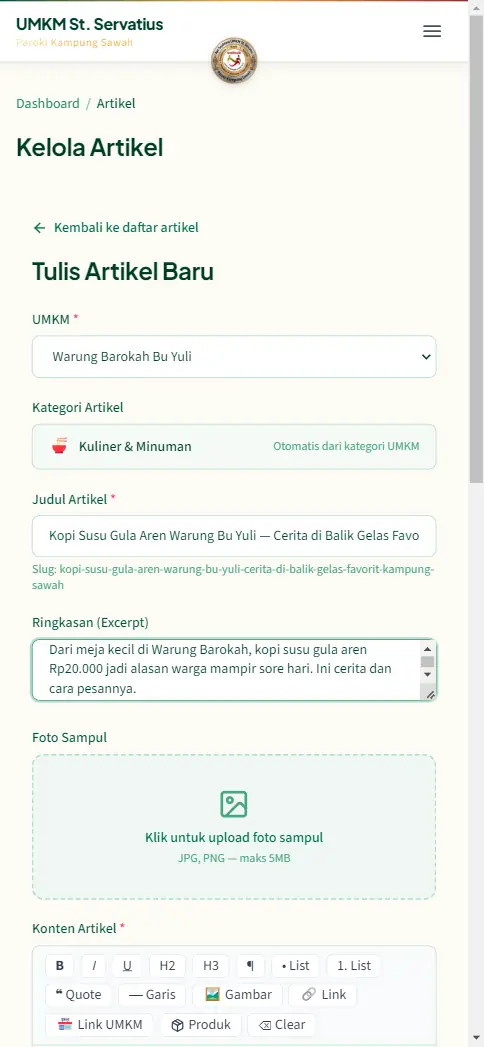 Ringkasan artikel dan kategori otomatis dari usaha