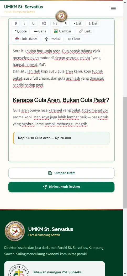 Kartu produk kopi susu tersisip di dalam isi artikel