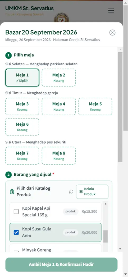 Langkah 2 barang jualan: centang dari katalog, jenis dipilih dari daftar tetap