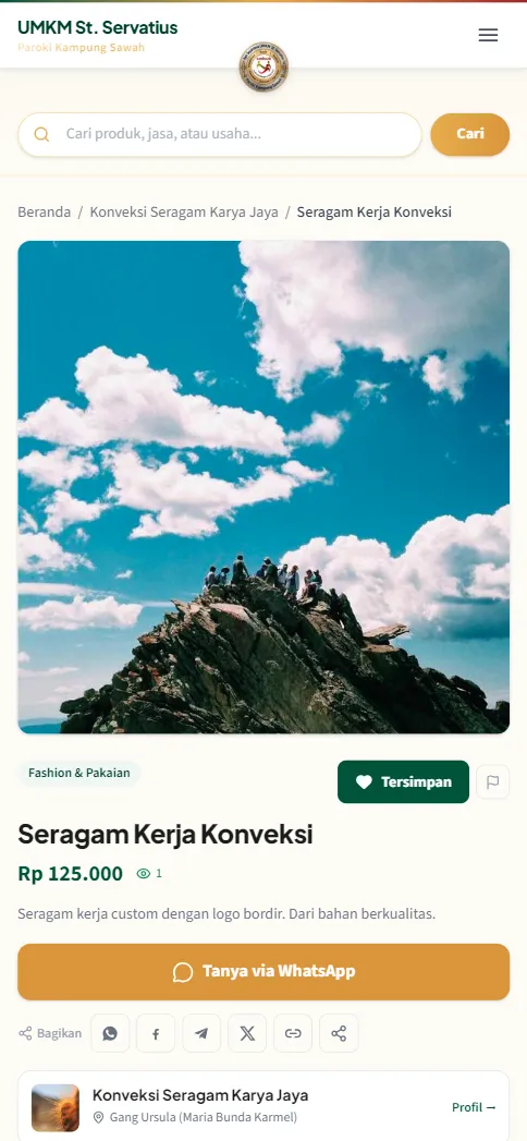 Halaman produk dengan tombol Simpan berubah menjadi Tersimpan berwarna hijau