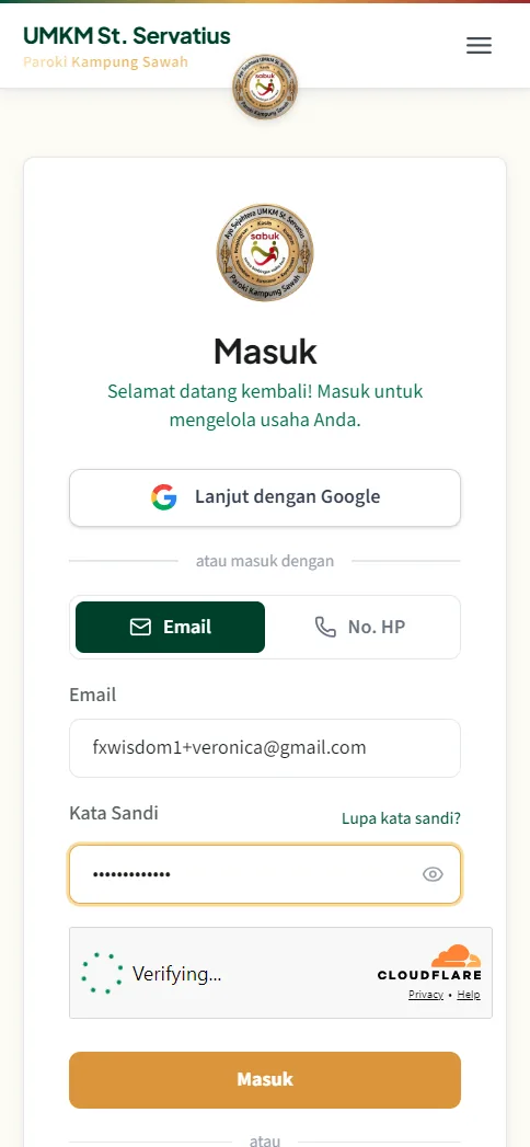 Form masuk terisi