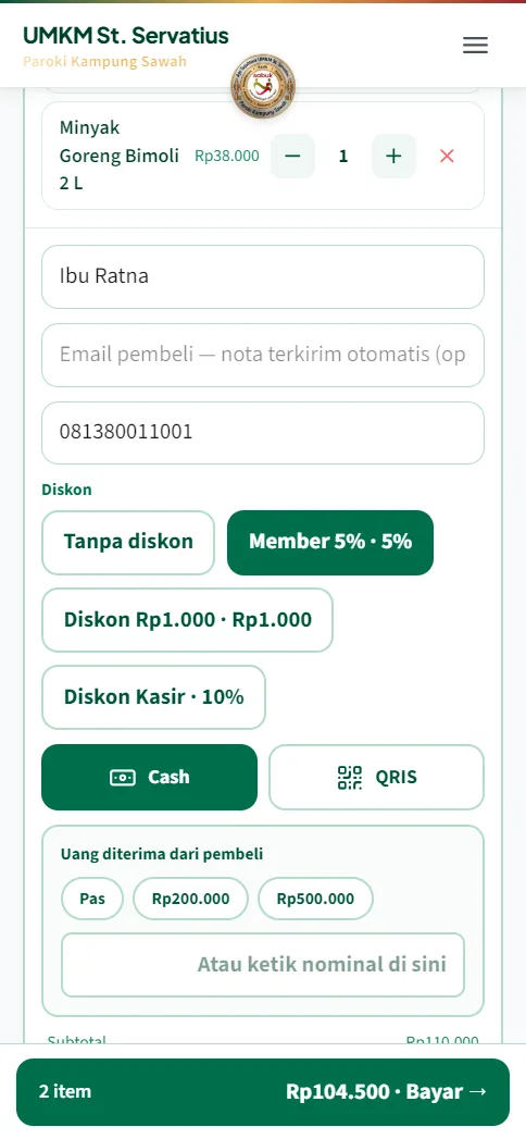 Layar utama aplikasi Kasir di HP