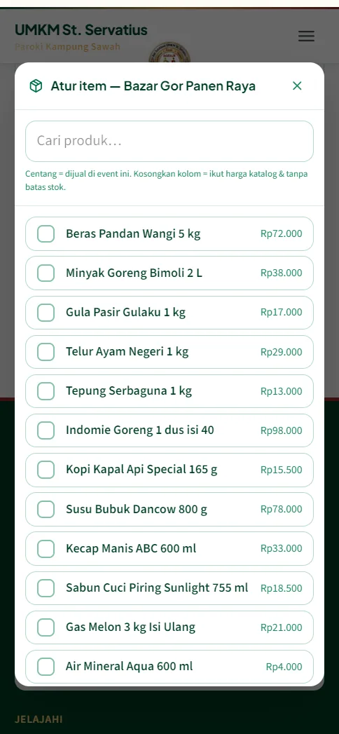 Atur item event harga HPP stok