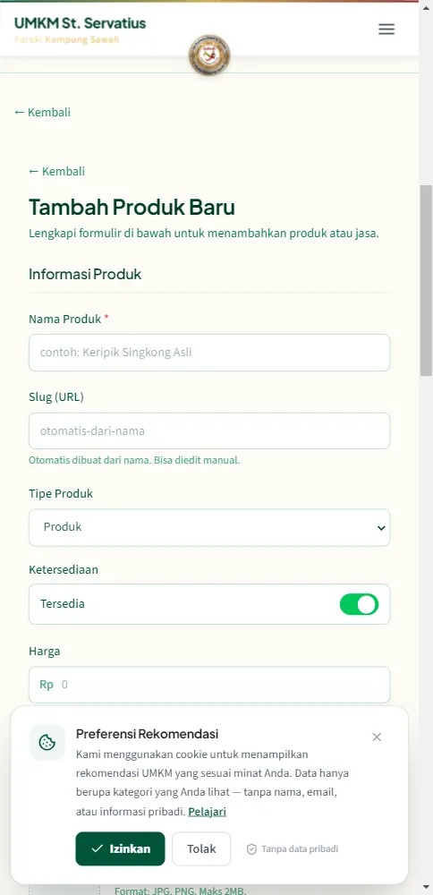 Form tambah produk kosong