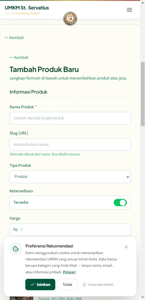 Form produk kedua dengan dua foto roti bakar