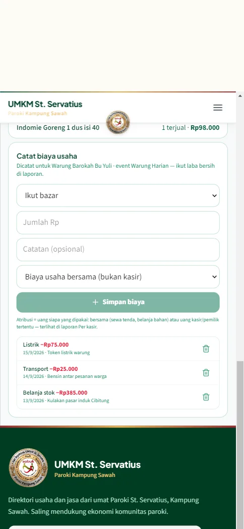 Item terlaris dan Biaya periode ini