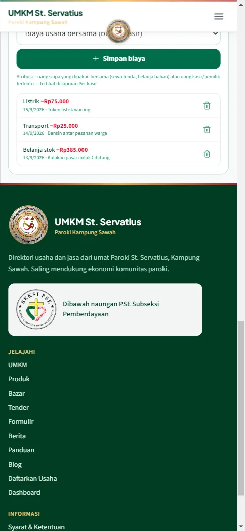Form catat biaya usaha terisi kategori Es batu