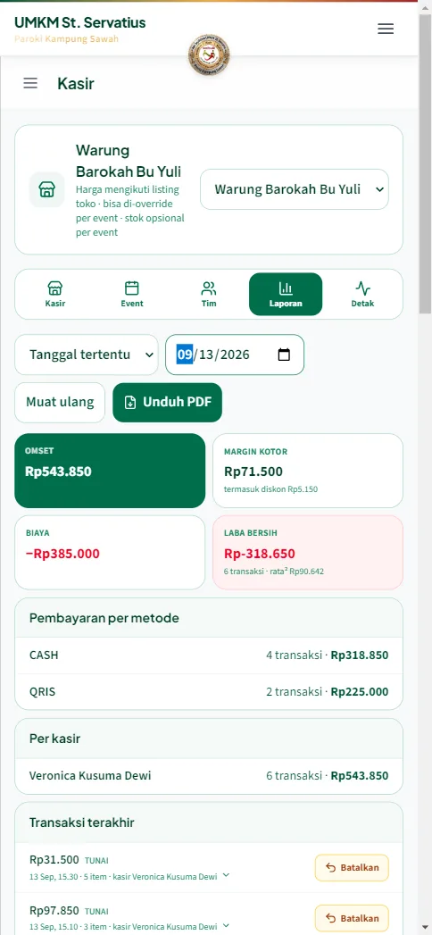 Laporan tanggal tertentu 13 September