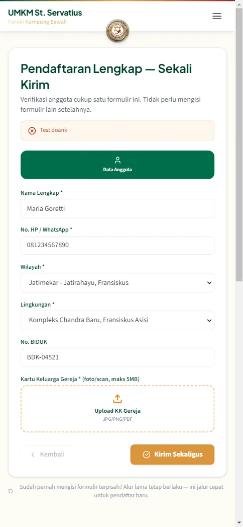 Halaman verifikasi status ditolak