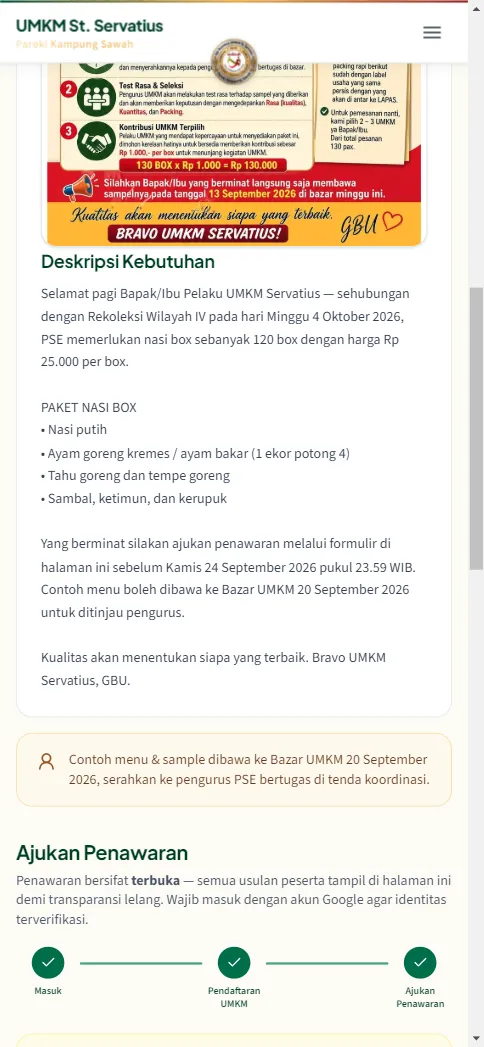 Status penawaran Menunggu Evaluasi dengan warna kuning