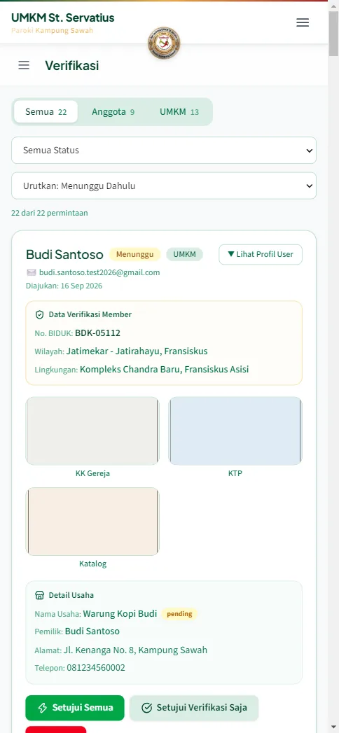Antrian verifikasi pengajuan UMKM di HP